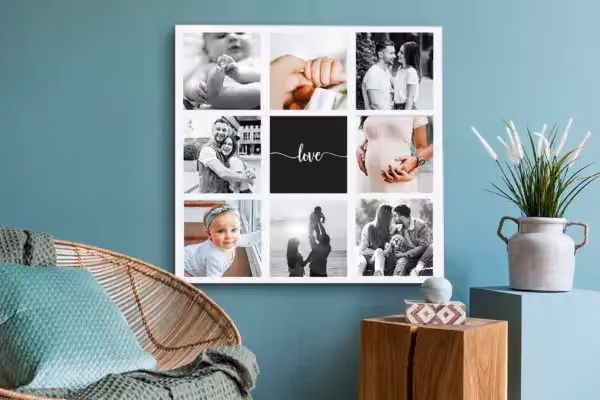 Foto op canvas op blauwe muur
